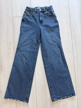 Good American Good Skate Jeans Size 4/27 High Rise Wide Leg Raw Hem